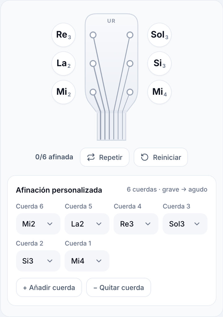 Elige cada cuerda – Afinador de afinación personalizada