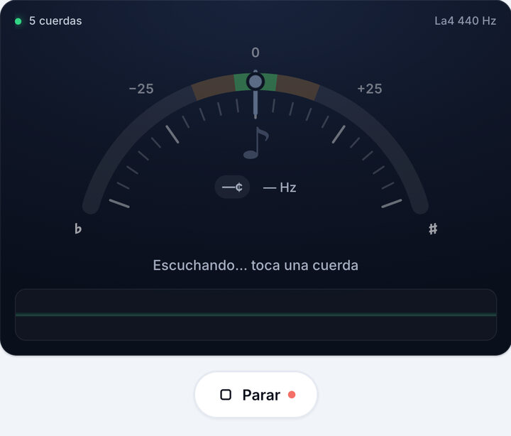 Inicia el afinador – Afinación 5 cuerdas de Contrabajo