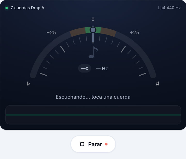 Inicia el afinador – Afinación 7 cuerdas Drop A