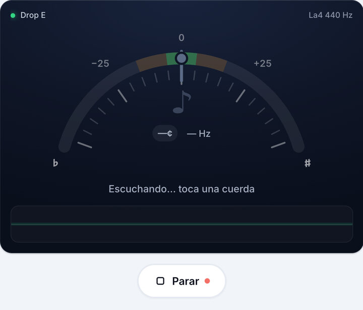 Inicia el afinador – Afinación Drop E
