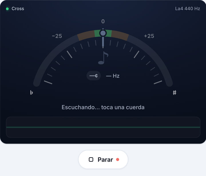 Inicia el afinador – Afinación cross de la mandolina