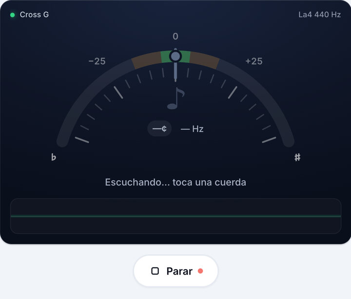 Inicia el afinador – Afinación Cross G de Violín