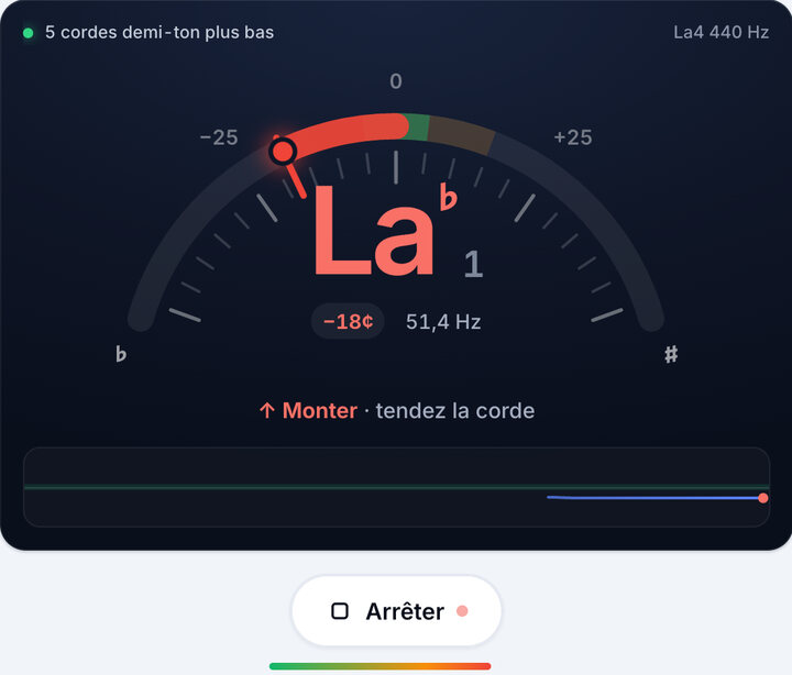 Jouez une corde à la fois – Accordage 5 cordes demi-ton plus bas – Basse