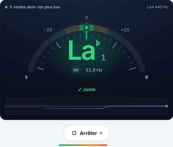 Tournez la mécanique jusqu’au vert – Accordage 5 cordes demi-ton plus bas – Basse