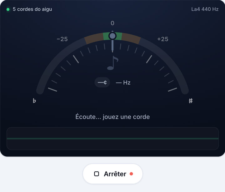 Lancez l’accordeur – Accordage 5 cordes do aigu – Basse