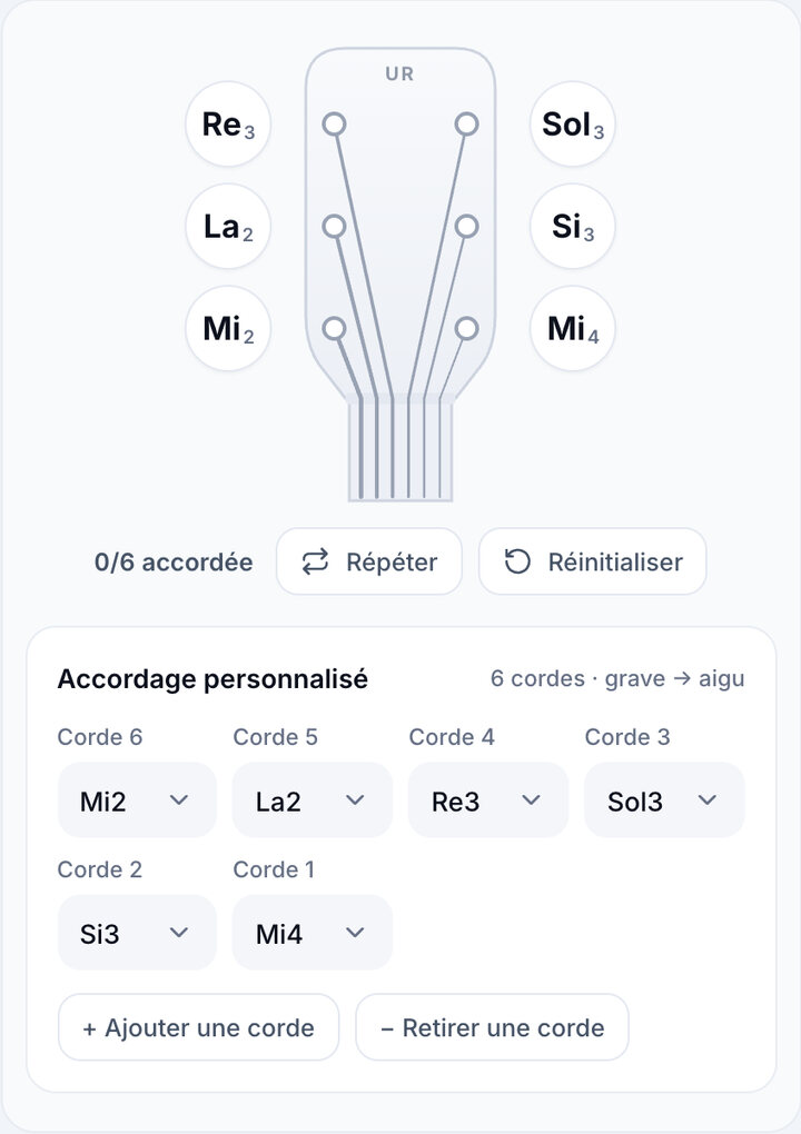 Réglez chaque corde – Accordeur d’accordage personnalisé