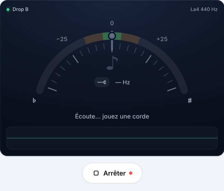 Lancez l’accordeur – Accordage Drop B