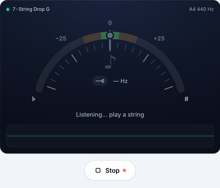 Start the tuner – 7-String Drop G Tuning