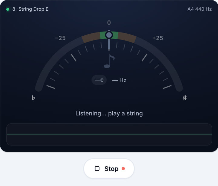 Start the tuner – 8-String Drop E Tuning