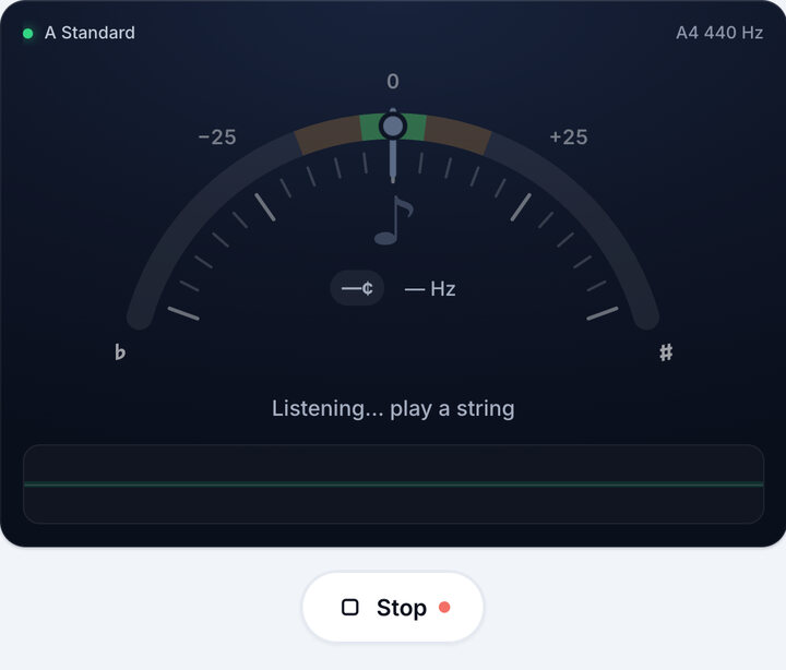 Start the tuner – A Standard Tuning