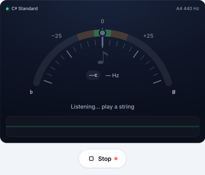 Start the tuner – C♯ Standard Tuning