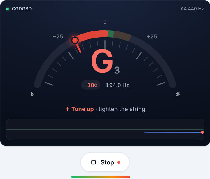 Play one string at a time – CGDGBD Tuning