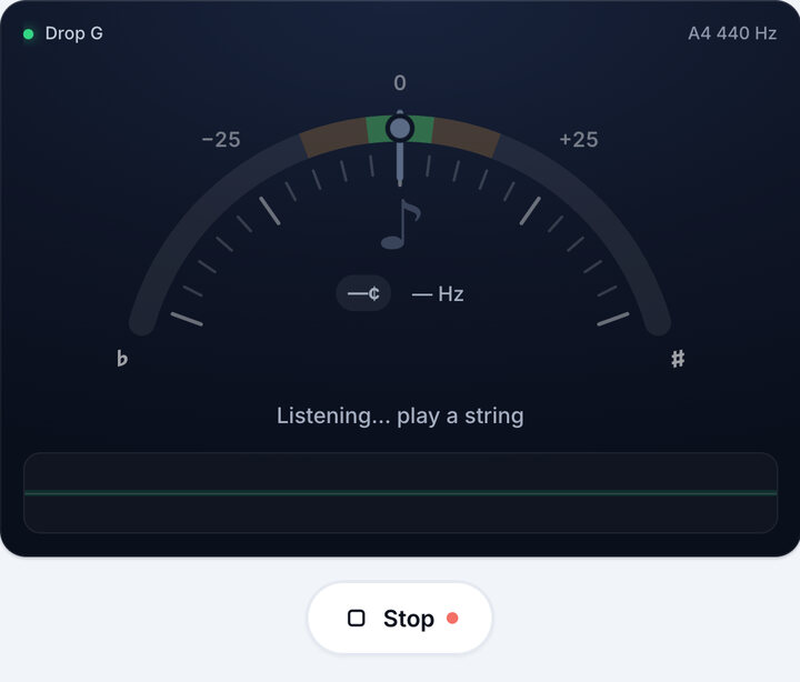 Start the tuner – Drop G Tuning