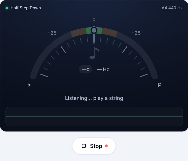 Start the tuner – Half Step Down Tuning