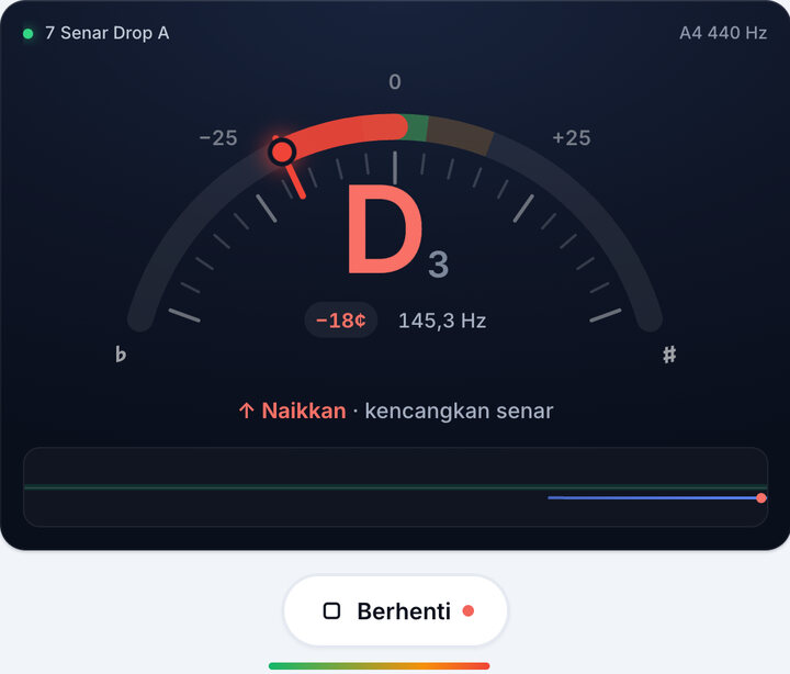 Mainkan satu senar dalam satu waktu – Stem 7 Senar Drop A