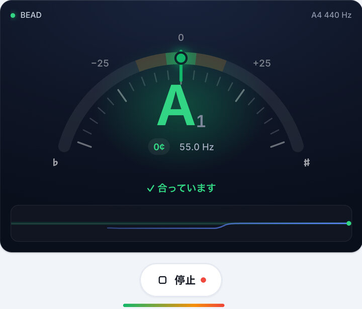 緑色になるまでペグを回す – BEAD ベースチューニング
