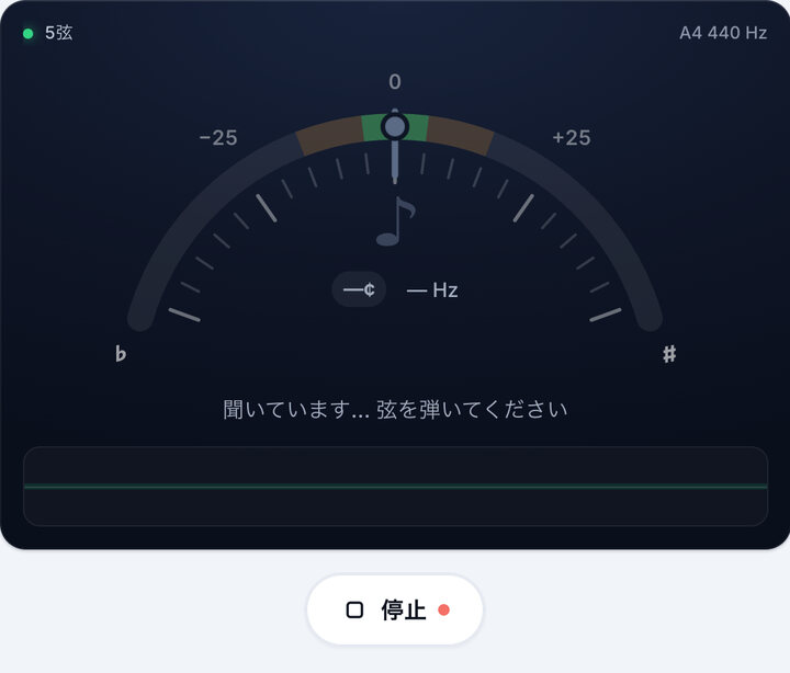 チューナーを起動する – 5弦 コントラバスチューニング