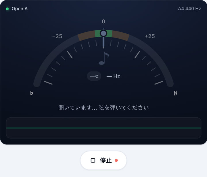 チューナーを起動する – Open Aチューニング