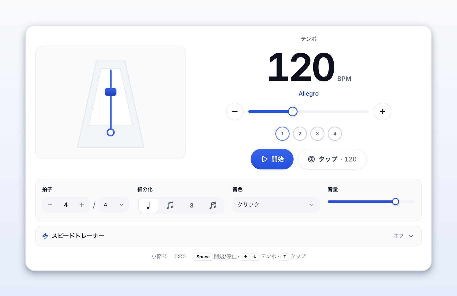 タップから測ったBPMを表示しているタップテンポのボタン