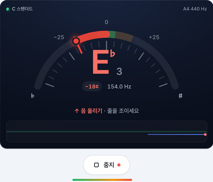 한 줄씩 연주하기 – C 스탠더드 튜닝