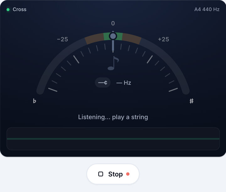 Start the tuner – Mandolin Cross Tuning