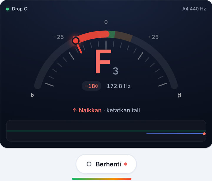 Mainkan satu tali pada satu masa – Tala Drop C