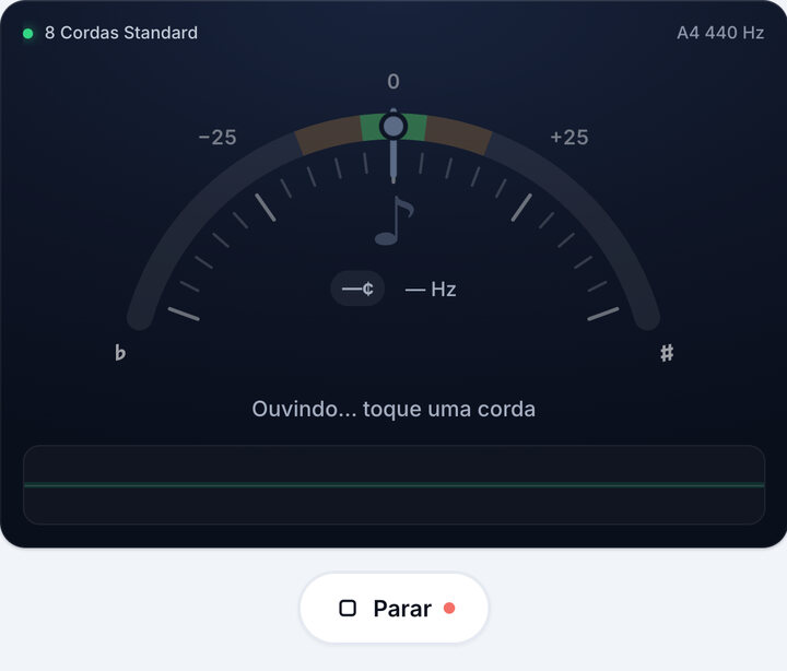 Inicie o afinador – Afinador de Guitarra 8 Cordas