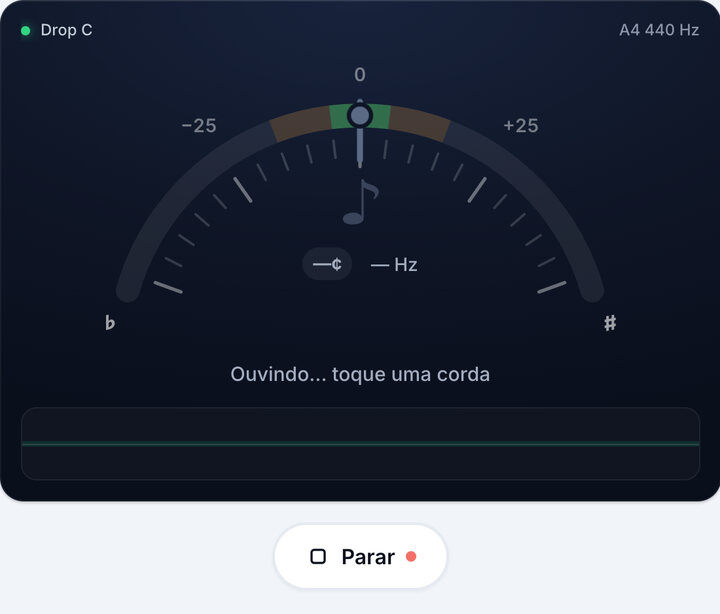 Inicie o afinador – Afinação Drop C de Banjo