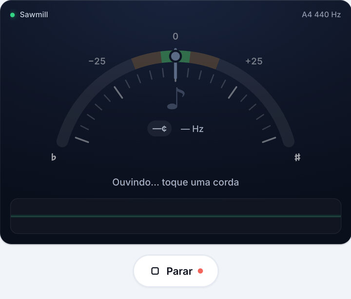 Inicie o afinador – Afinação Sawmill de Banjo