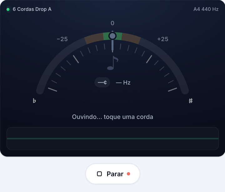 Inicie o afinador – Afinação 6 Cordas Drop A de Baixo