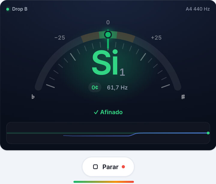 Gire a tarraxa até ficar verde – Afinação Drop B de Baixo