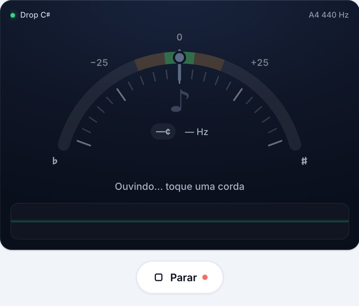 Inicie o afinador – Afinação Drop C♯ de Baixo