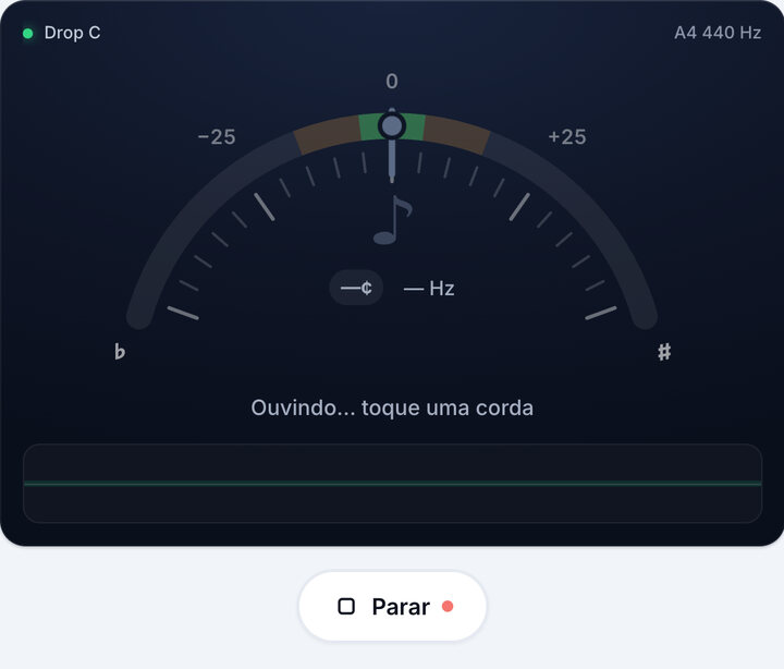 Inicie o afinador – Afinação Drop C de Baixo
