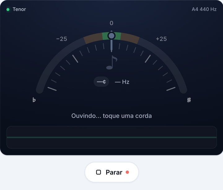 Inicie o afinador – Afinação Tenor de Baixo