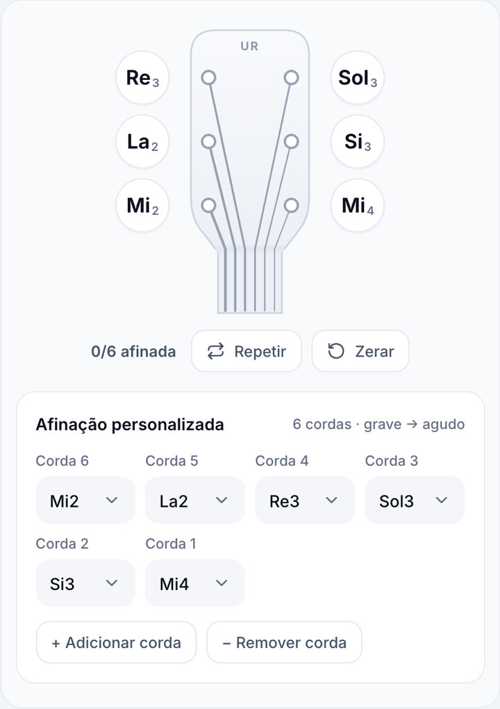 Defina cada corda – Afinador de Afinação Personalizada