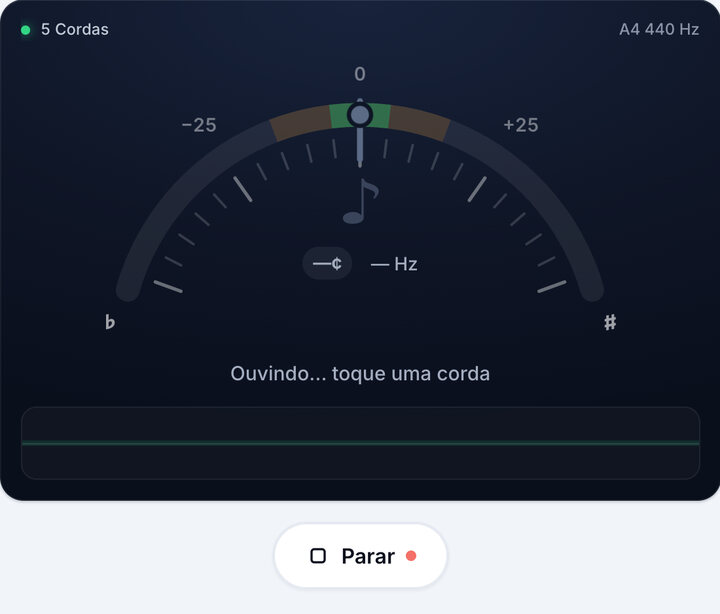 Inicie o afinador – Afinação 5 Cordas de Contrabaixo