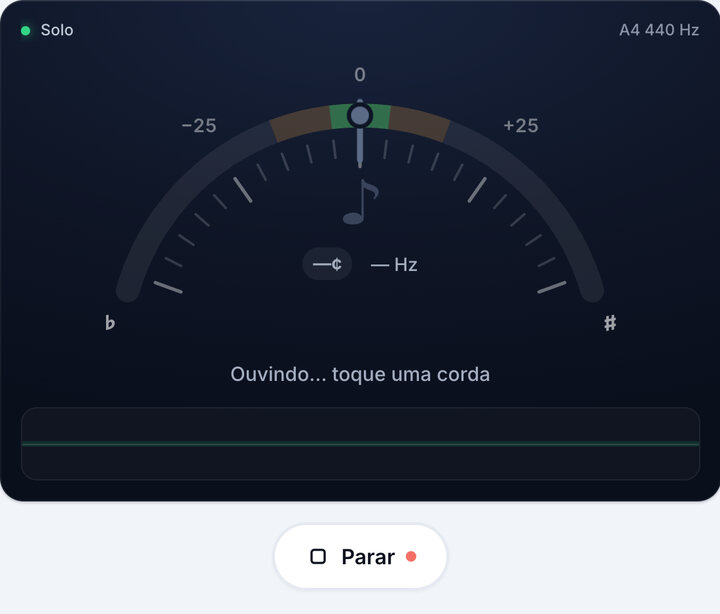 Inicie o afinador – Afinação Solo de Contrabaixo
