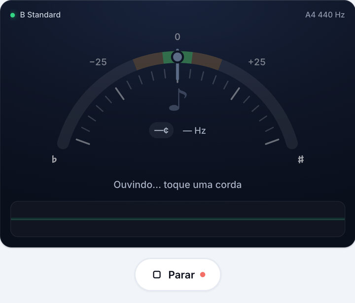 Inicie o afinador – Afinação B Standard