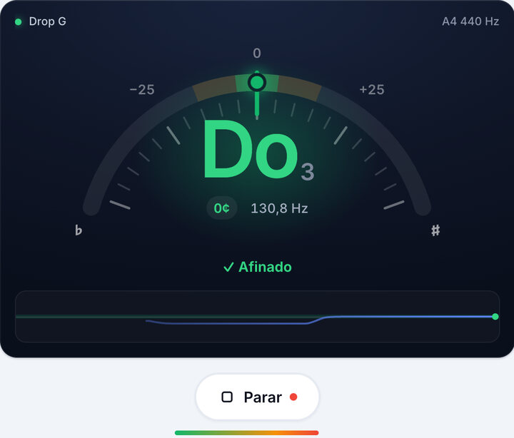 Gire a tarraxa até ficar verde – Afinação Drop G