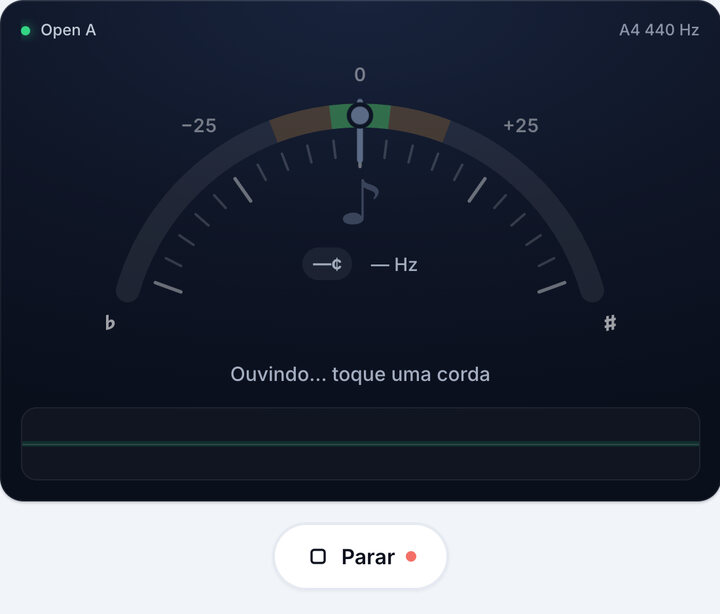Inicie o afinador – Afinação Open A
