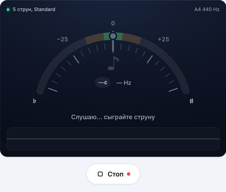 Включите тюнер – Тюнер 5-струнной бас-гитары