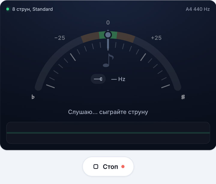 Включите тюнер – Тюнер для 8-струнной гитары