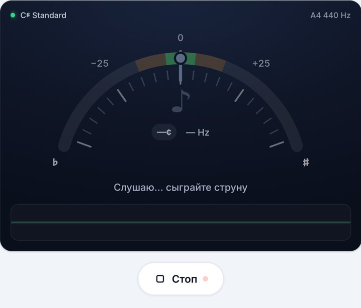 Запустите тюнер – Строй C♯ Standard
