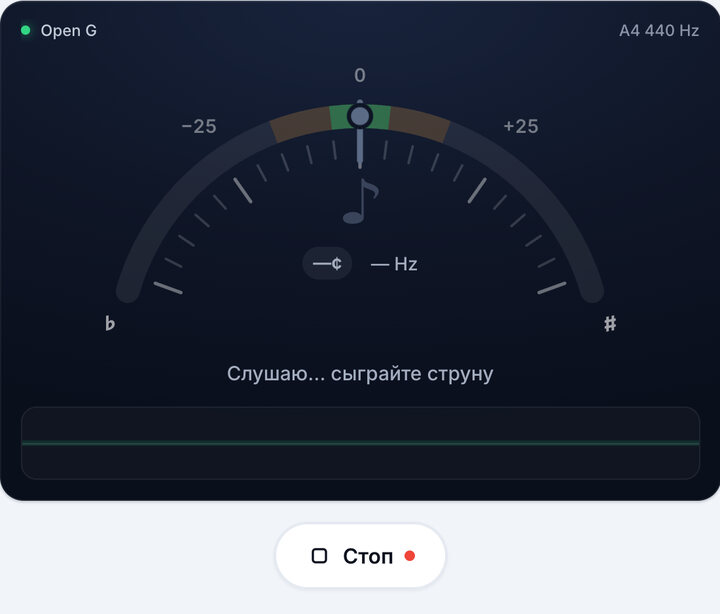 Запустите тюнер – Строй Open G