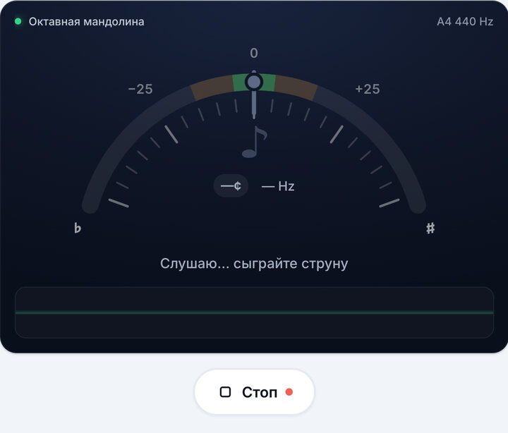 Запустите тюнер – Строй октавной мандолины