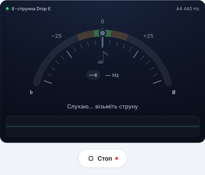 Увімкніть тюнер – Стрій 8-струнна Drop E