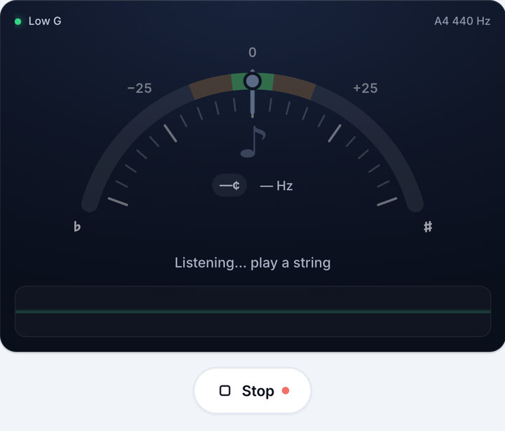 Start the tuner – Low G Ukulele Tuning
