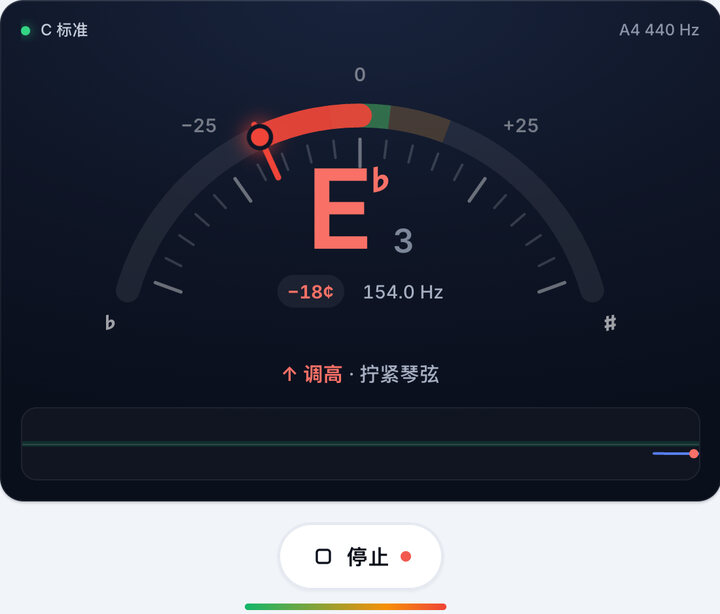 启动调音器 – C 标准 调弦