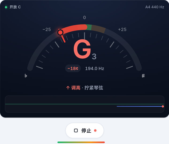 一次弹一根弦 – 开放 C 调弦
