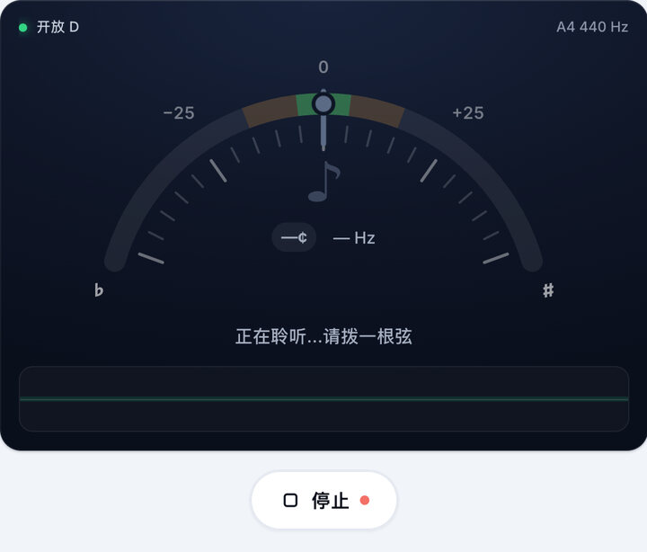启动调音器 – 开放 D 调弦